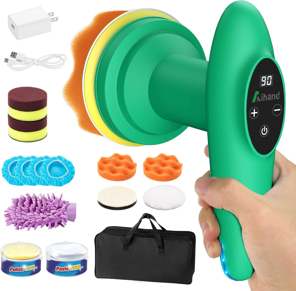 Cordless 4inch Orbital Polisher with 8 Pads, 6 Speeds, 12V LCD Display, Pack of 2 K281288