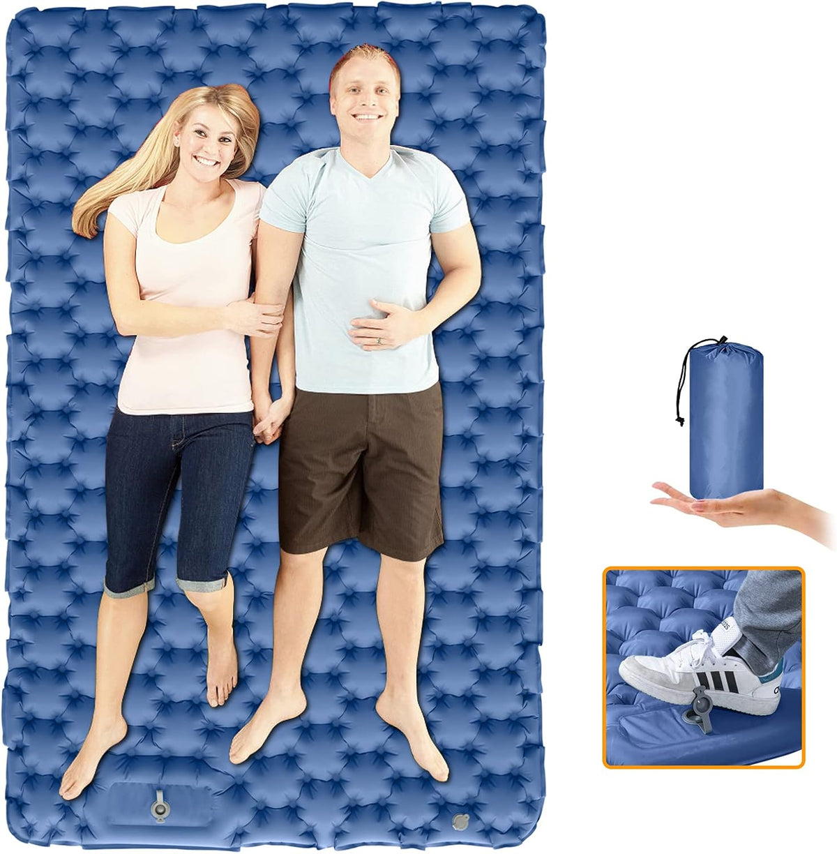 Double Camping Pad Self Inflating Sleeping Pad with Built-in Foot Press M588