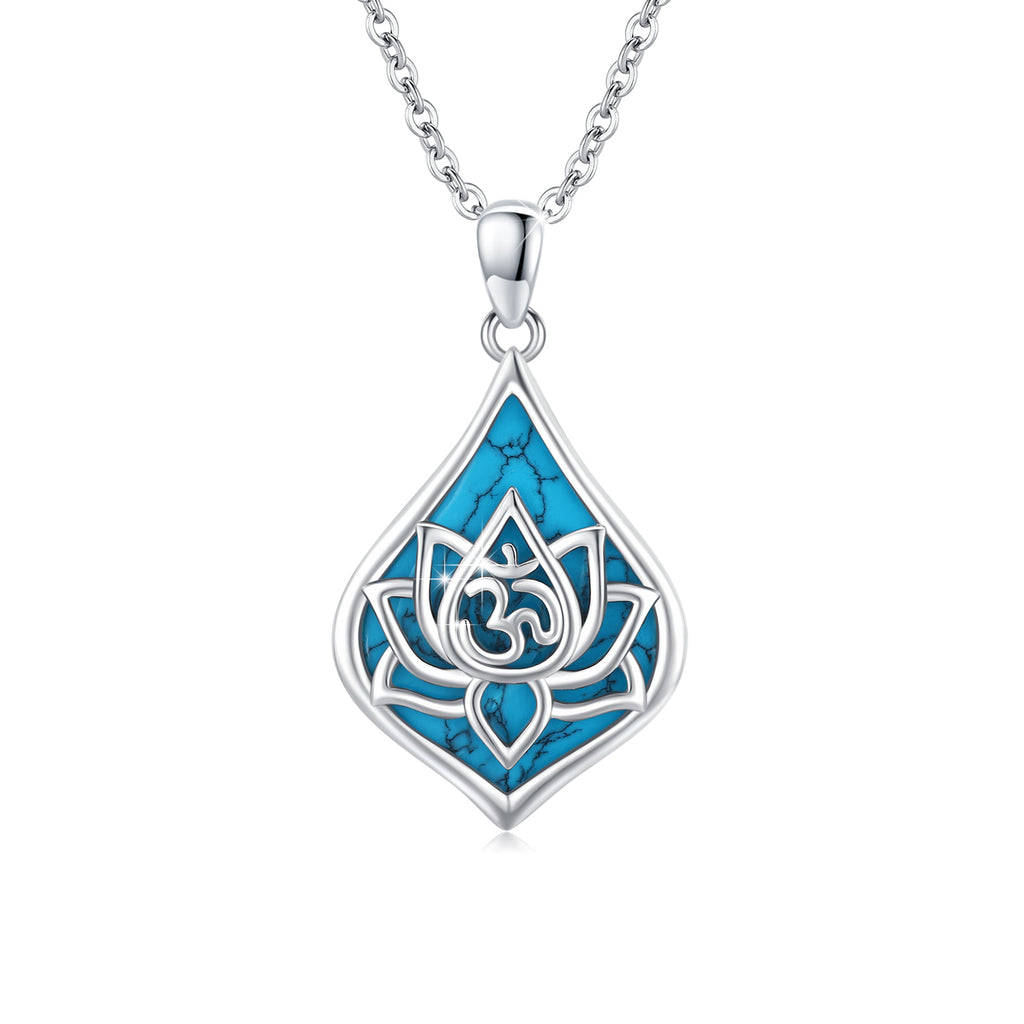 Lotus Pendant Necklace 925 Sterling Silver Turquoise Jewelry 18K White Gold Plated H670594