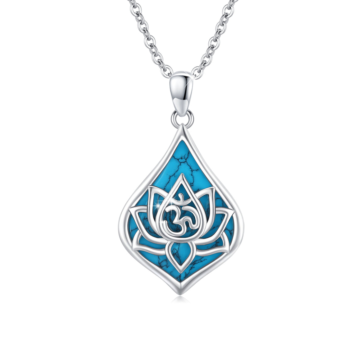 Lotus Pendant Necklace 925 Sterling Silver Turquoise Jewelry 18K White Gold Plated H670594