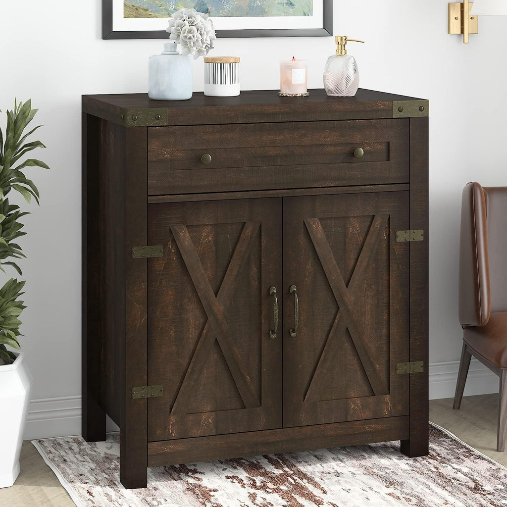 32 Farmhouse Accent Cabinet with Drawer & Adjustable Shelves, Rustic Oak X632397