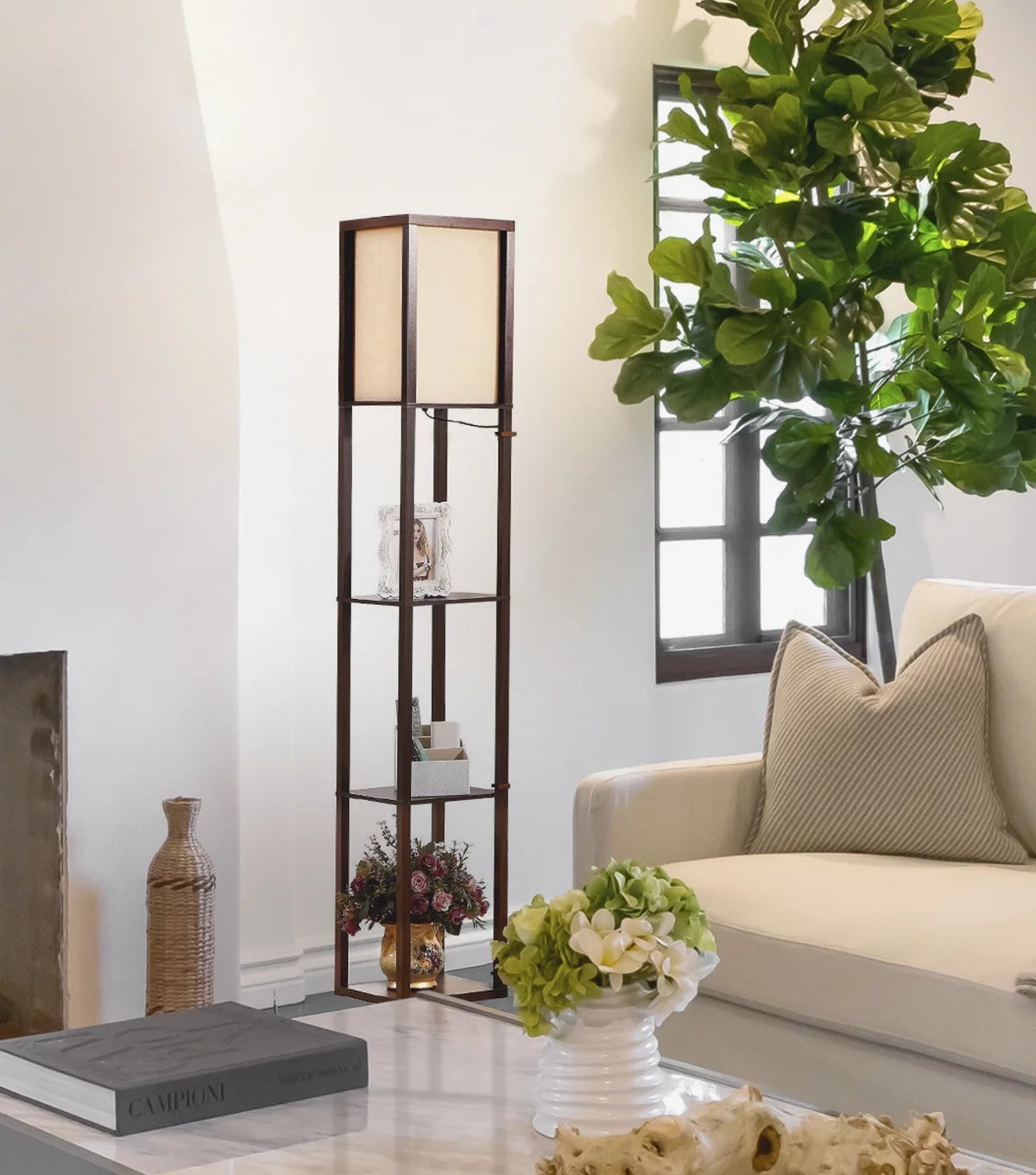 Standing Tower Floor Lamp with Shelves N121747