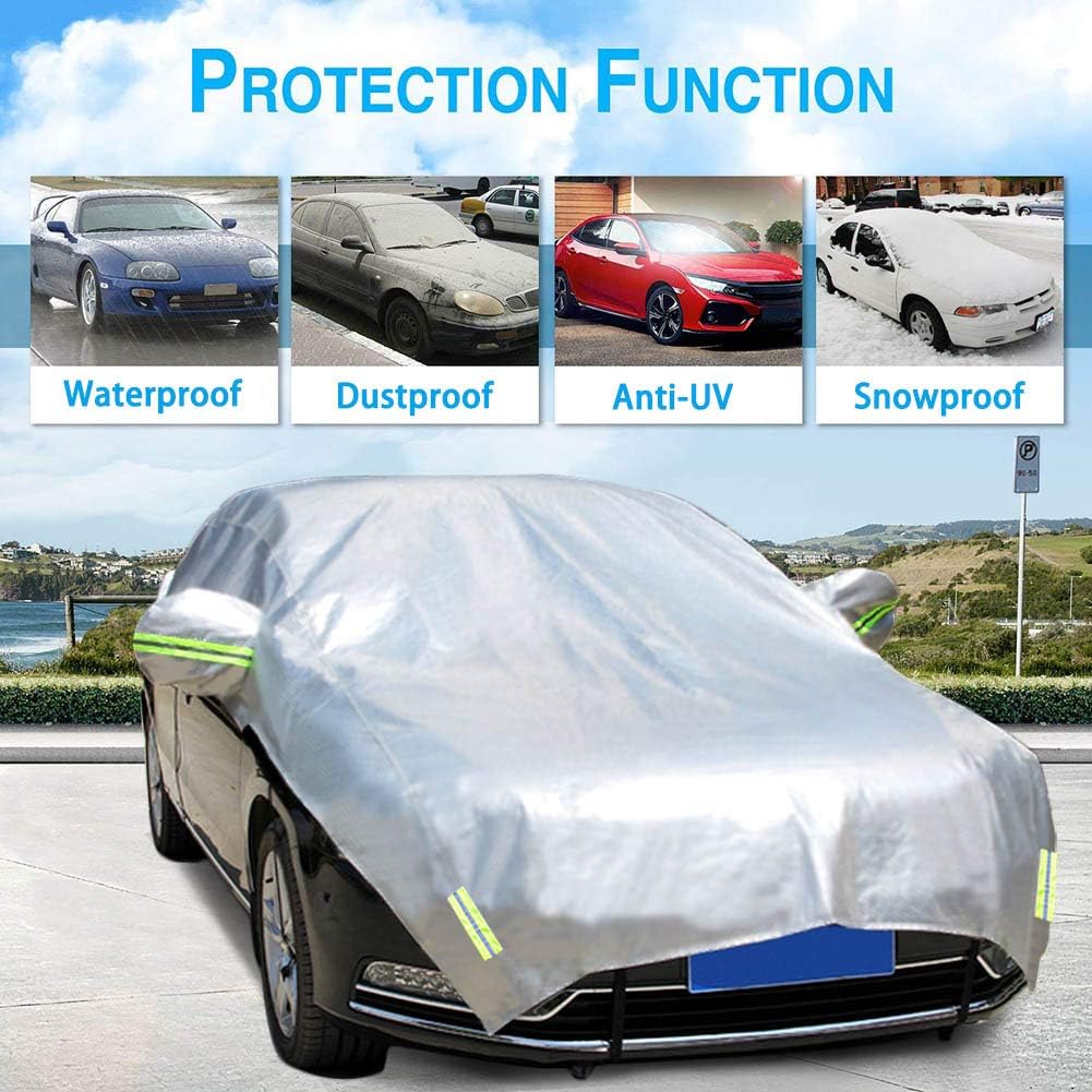 Half Car Cover Waterproof 210D Oxford Fabric Fit Sedan Length 176'' to 193'' E9914