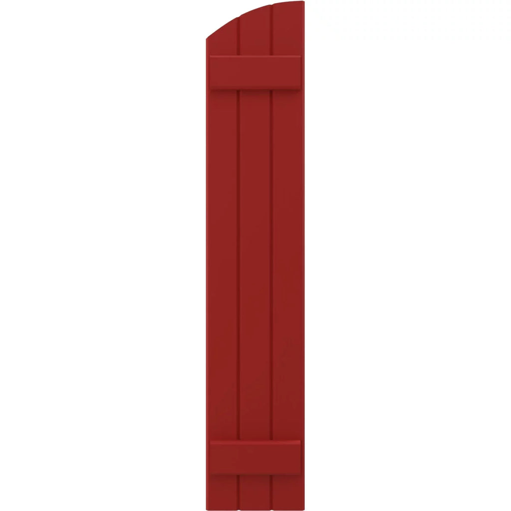 Real Wood Joined Board-n-Batten Shutters with Elliptical Top, Fire Red P360