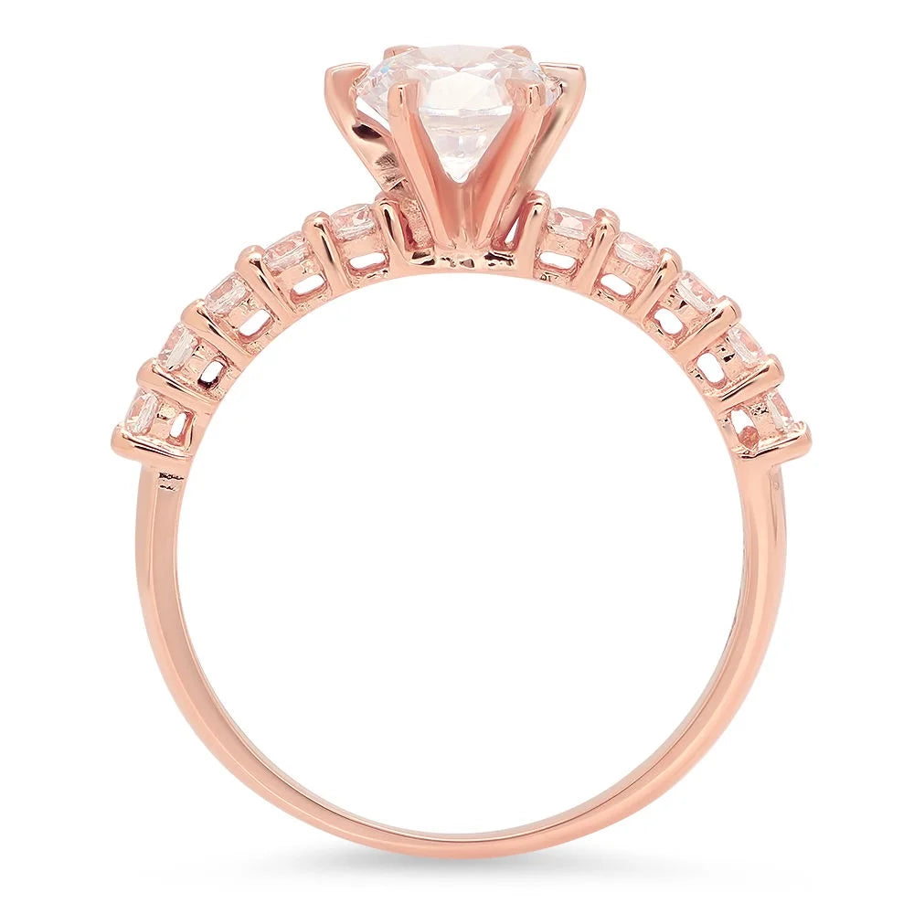 1.05 ct Round Cut Clear Simulated Diamond 18k Pink Rose Gold Engagement Ring Size 3.5 G989