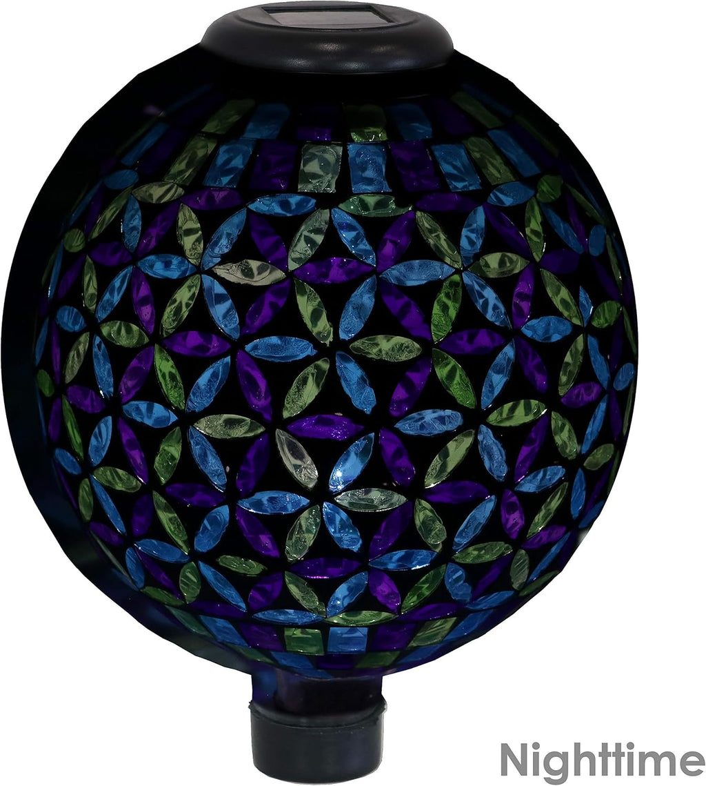 Blue 10-Inch Glass Mosaic Gazing Globe with Solar Light O94156