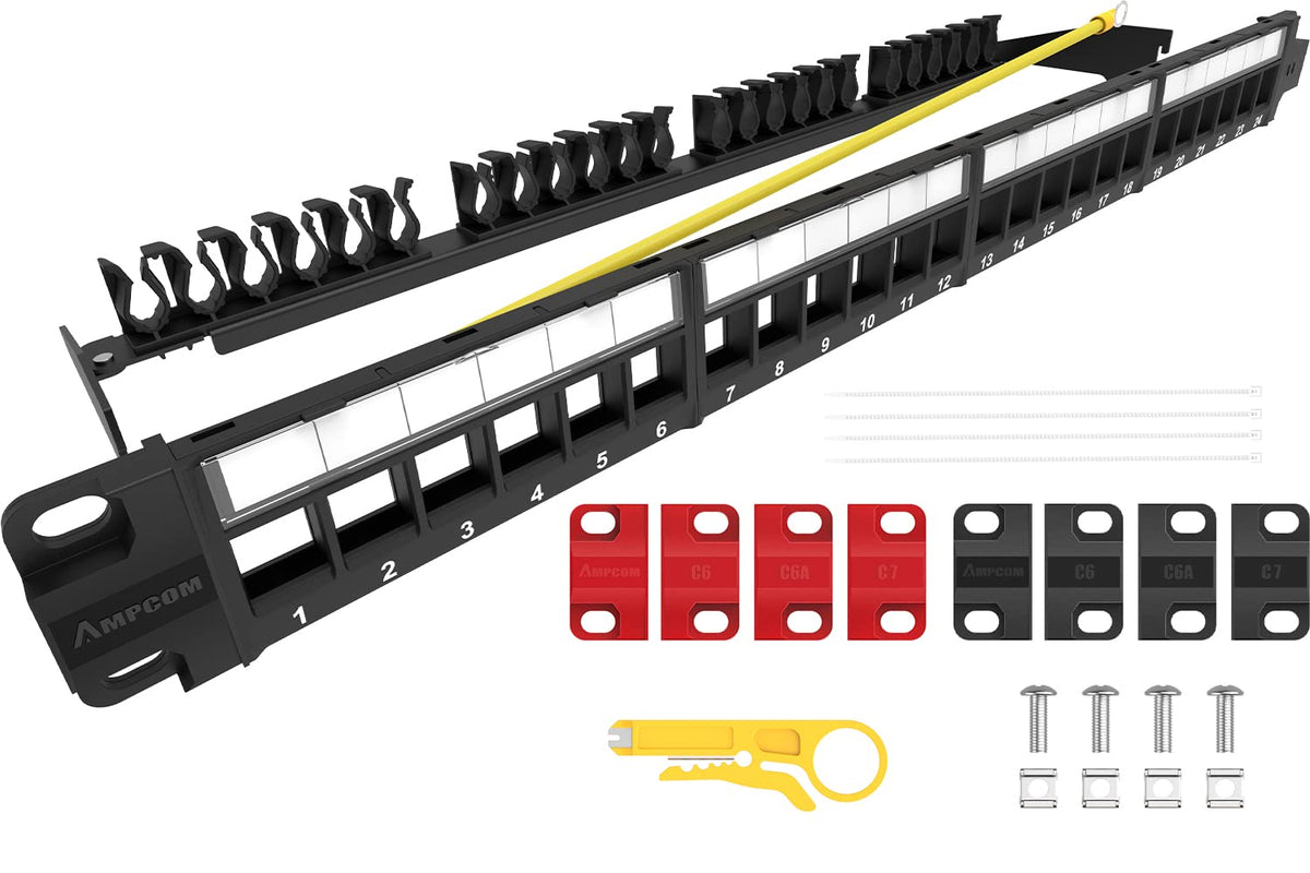 24 Ports 1U Blank Keystone Patch Panel, 19 inch Rack or Wall Mount Pack of 2 X622