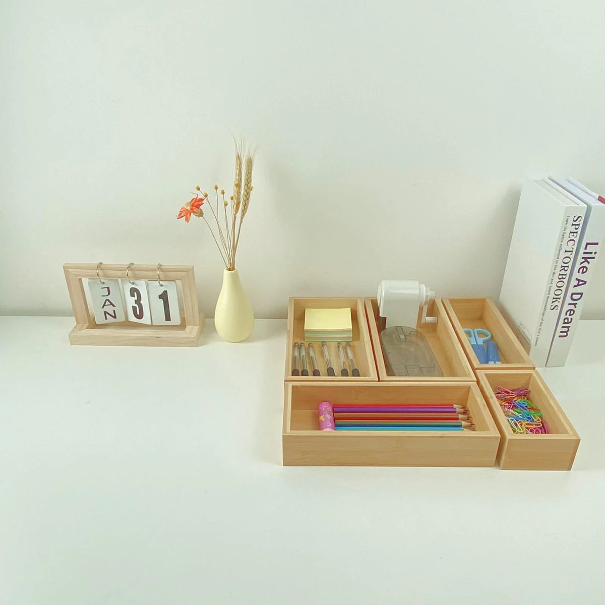 Bamboo Drawer Dividers Set, Adjustable Wooden Organizers, Stackable Trays, Brown V909376