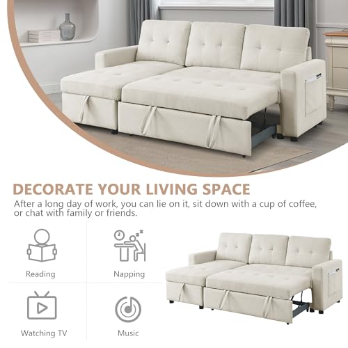 Light Gray Chenille Reversible Sleeper Sectional Sofa with Storage Chaise W4565