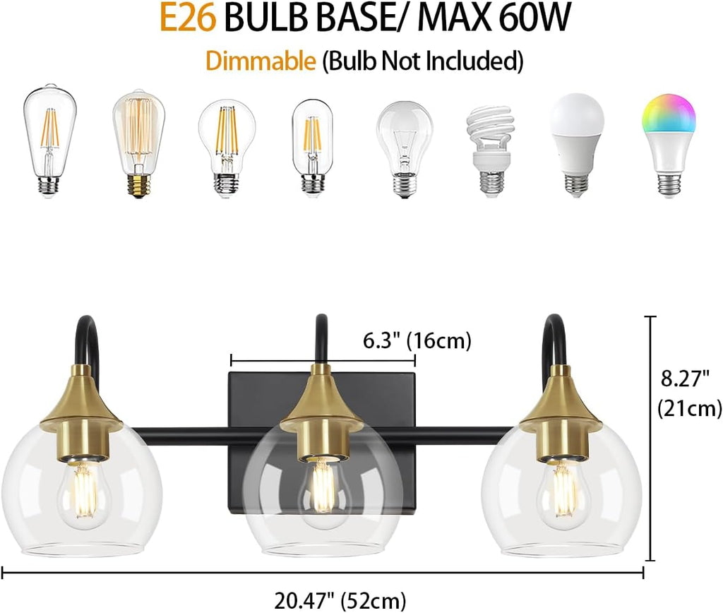 Black Gold 3 Light Bathroom Vanity Light B464