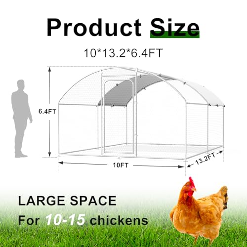 Large Metal Chicken Coop Walk-in Poultry Cage Chicken Run Pen Duck House with Waterproof and Anti-Ultraviolet Cover Spire Roof (10' W x 13.2' L x 6.4' H) S503631