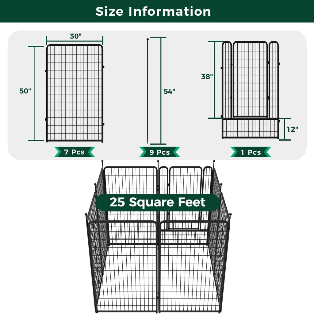 Black 7 Panels+1 Gate Metal Fence K18375
