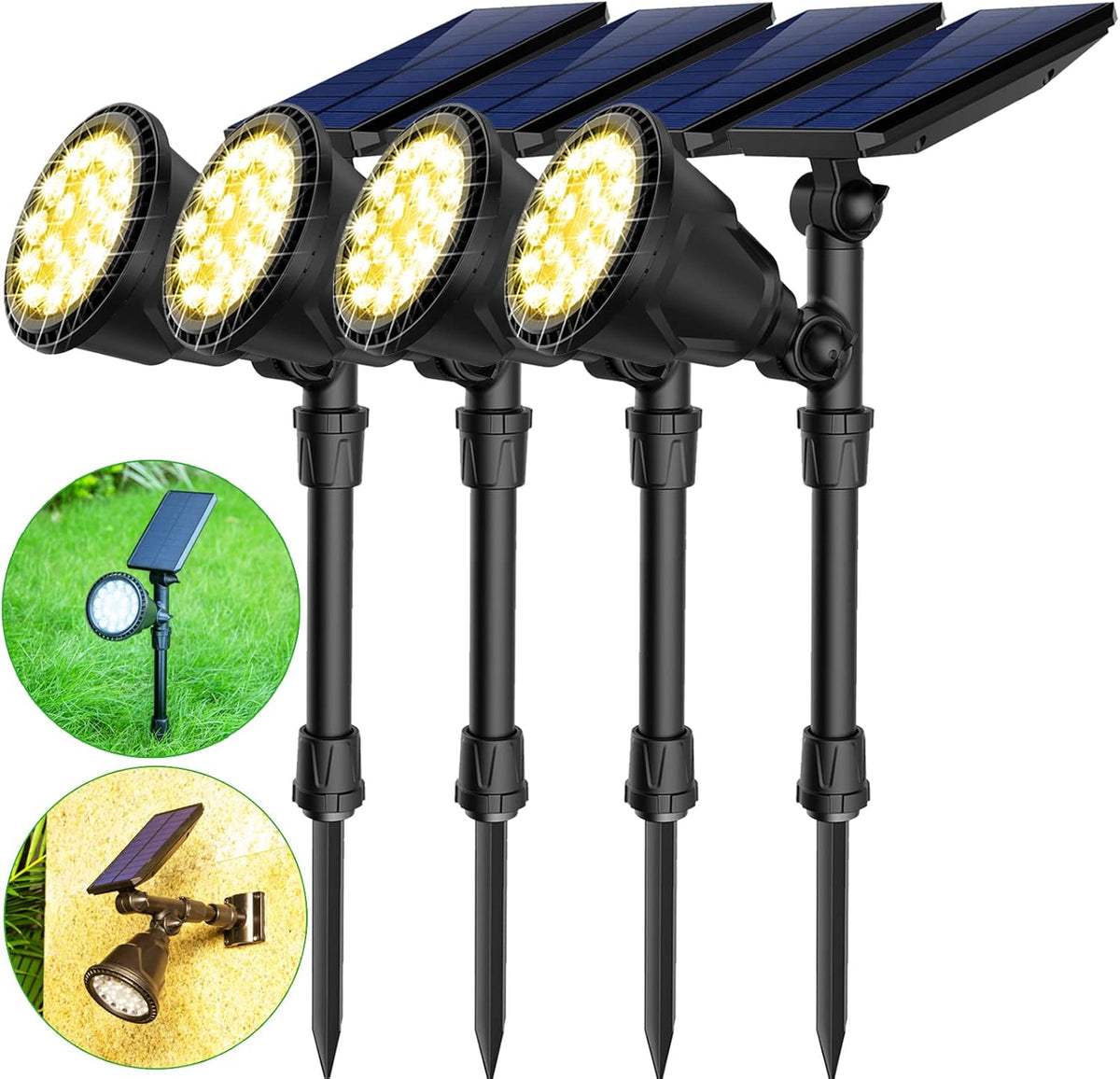 600 Lumens IP65 Waterproof Solar Spotlights 4 Pack E797875