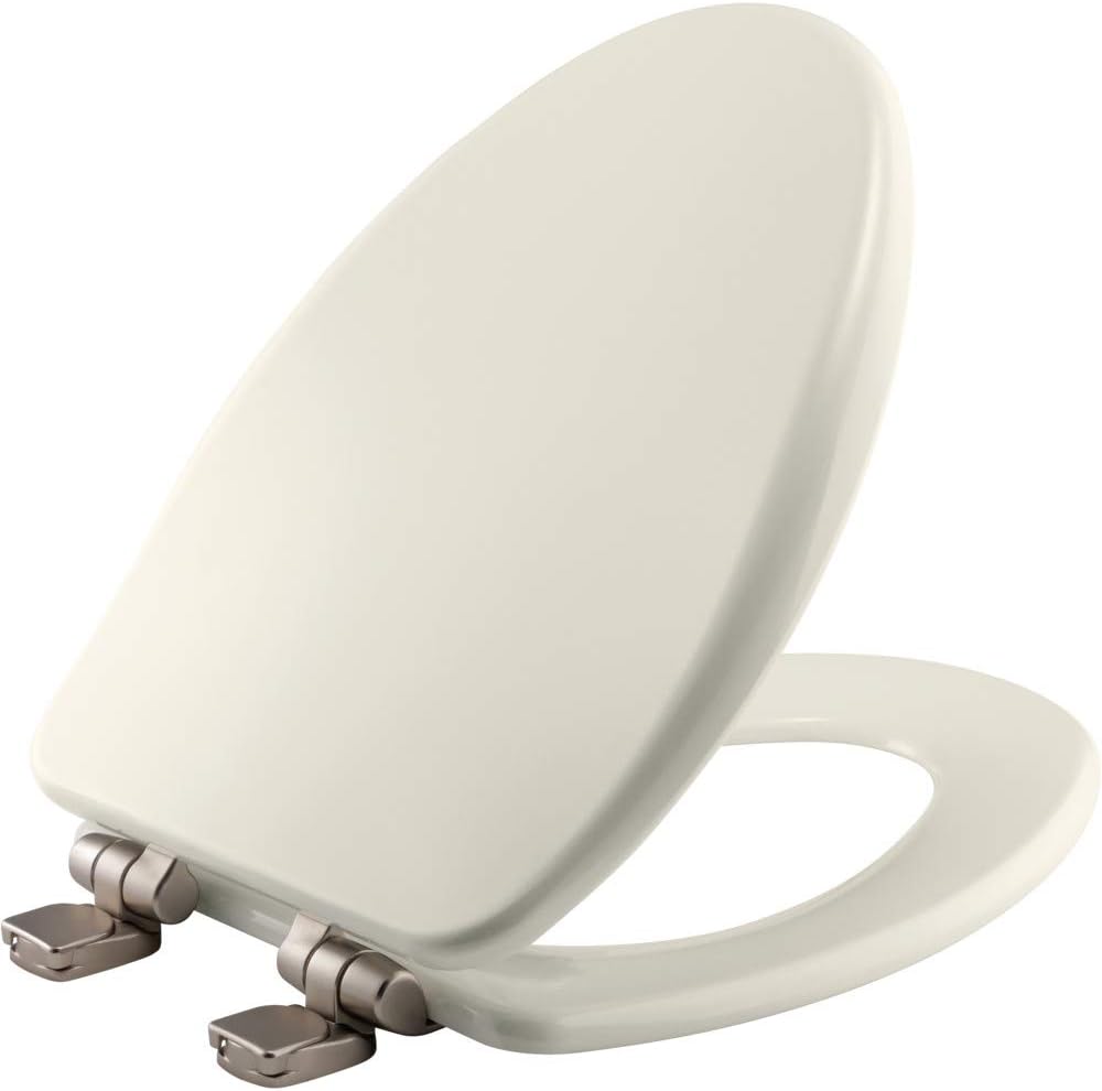 Elongated Toilet Seat with Brushed Nickel Hinges M6232