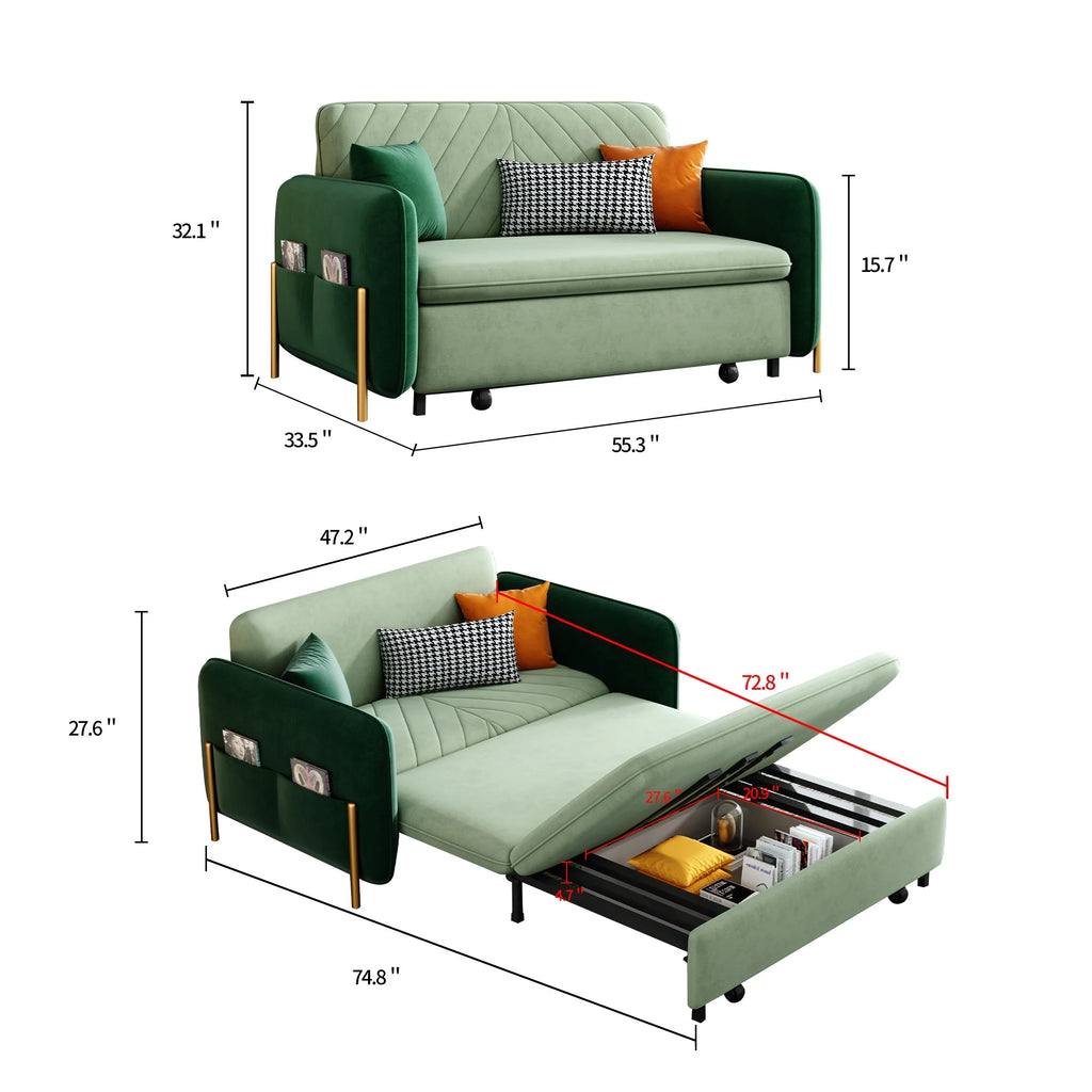 Green Velvet Convertible Sleeper Sofa R389769