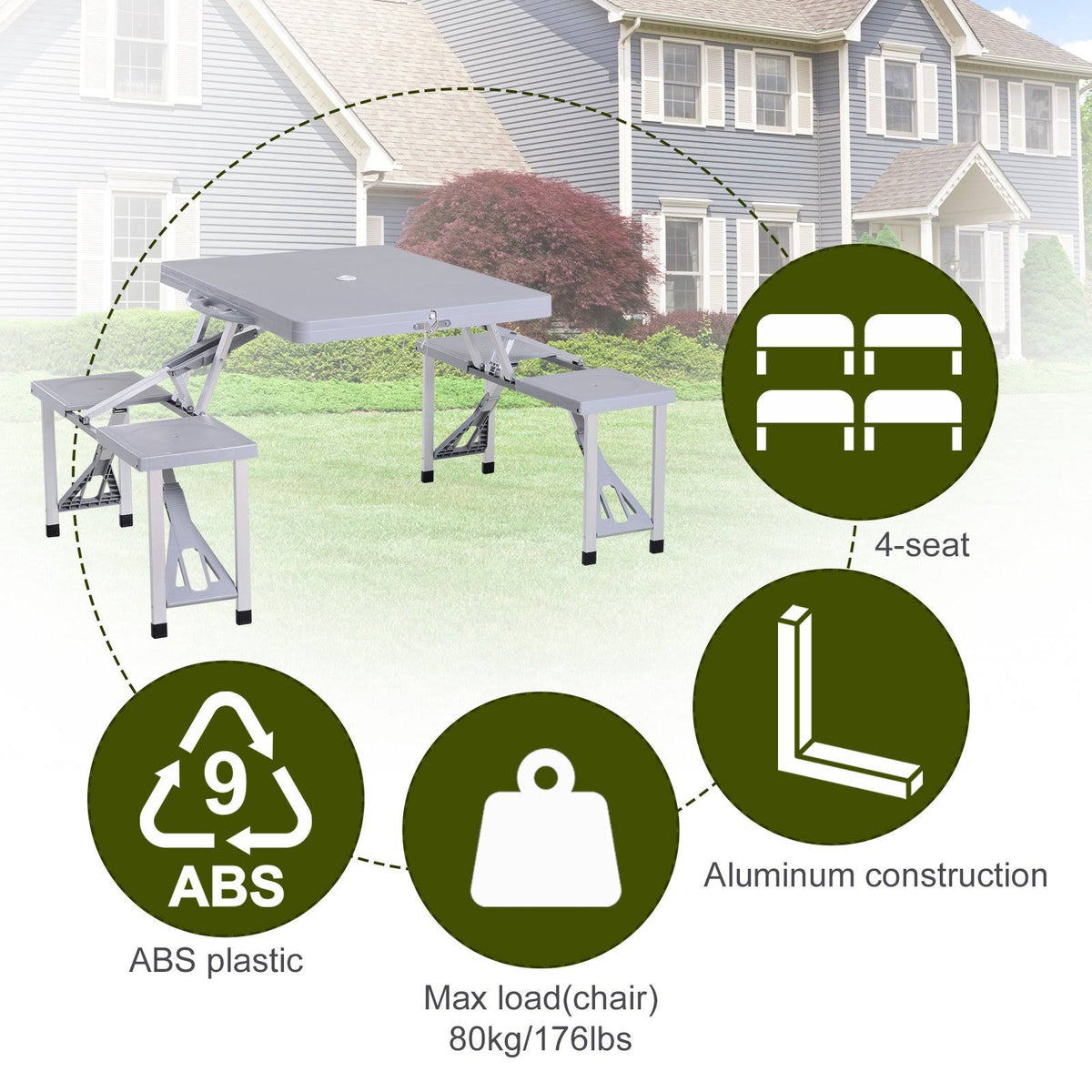 Camping Table with Chairs 4-Seat Set Foldable G352