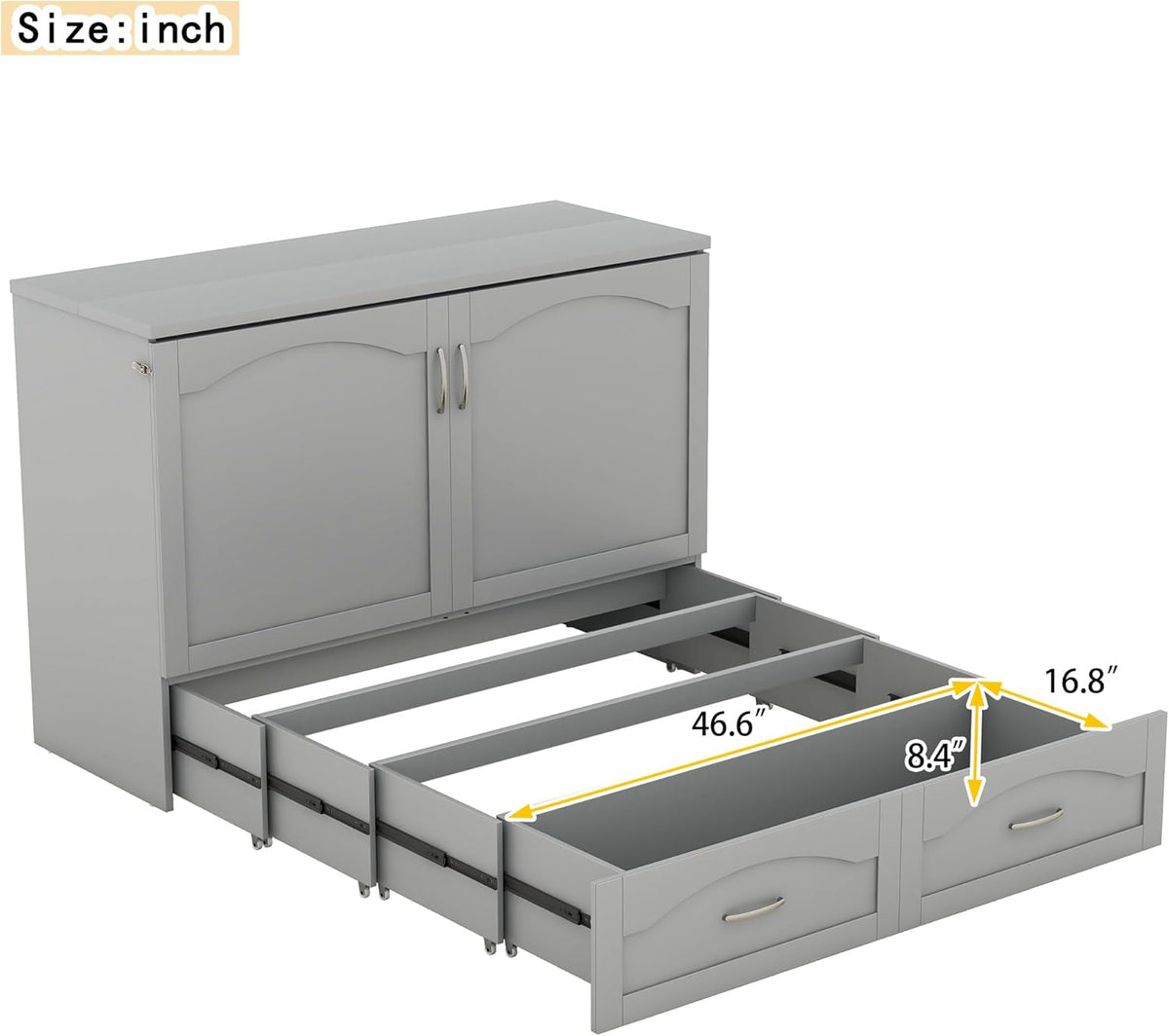 Gray Full Size Murphy Cabinet Bed with Built-in Charging Station D44794