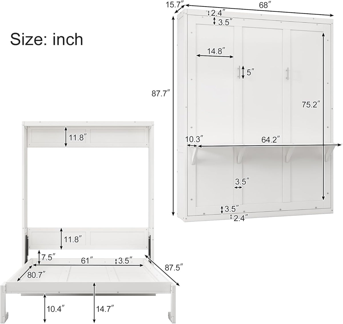 White Queen Size Murphy Bed with Desk P21755