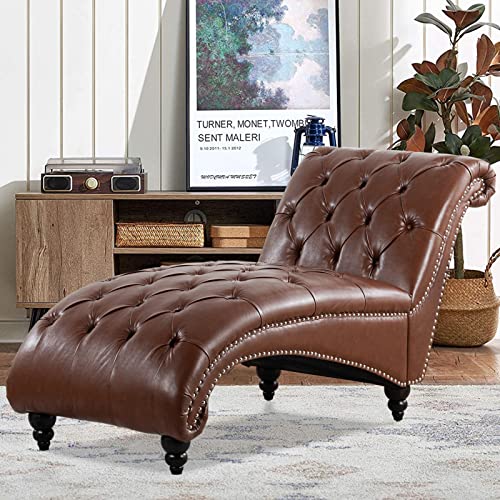 Brown Leather Lounge Chair with Nailhead Trim I716989