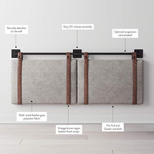 Queen Brown Faux Leather Wall Mount Hanging Headboard H559243