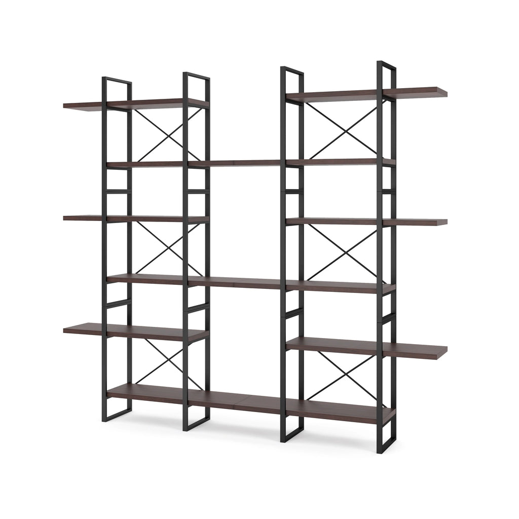 Dark Walnut 6-Tiers Industrial Bookcase H870622