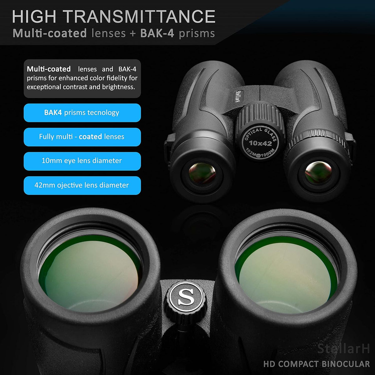 10x42 Waterproof Binoculars with Tripod and Smartphone Adapter G6203