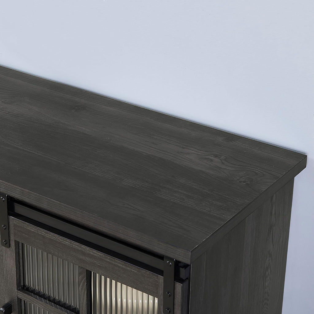 Charcoal Grey Fireplace TV Stand with Storage Drawers and Sliding Door A377293