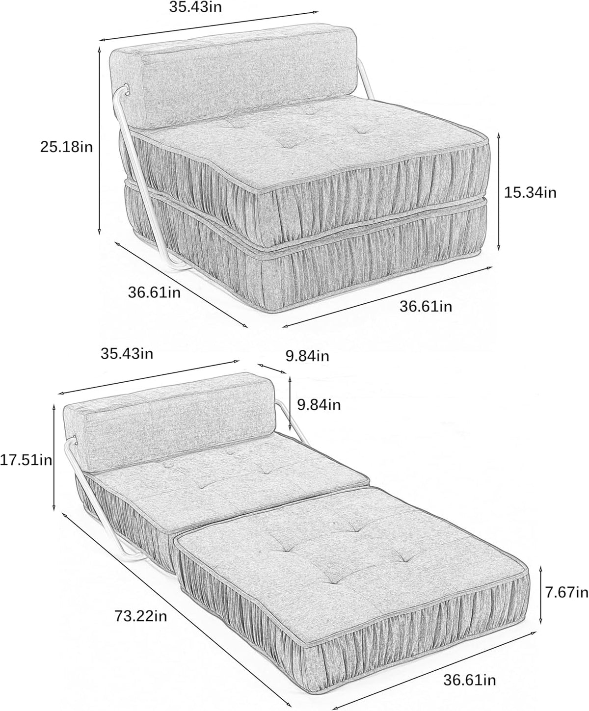 Grey Memory Foam Futon Sleeper Chair Couch Twin Size G771
