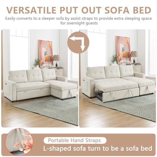 Light Gray Chenille Reversible Sleeper Sectional Sofa with Storage Chaise W4565