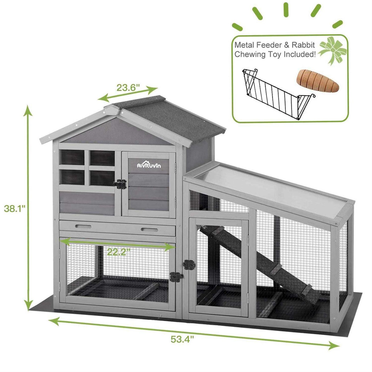 Rabbit Hutch with Ventilation Door Wooden Bunny Cage with No Leakage Tray S456
