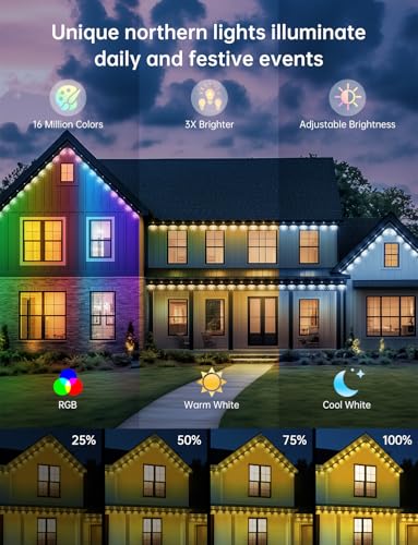 RGB+IC Christmas Eave Lights 30ft 22 LED Warm White IP68 Waterproof Smart Starry Outside Light G18440