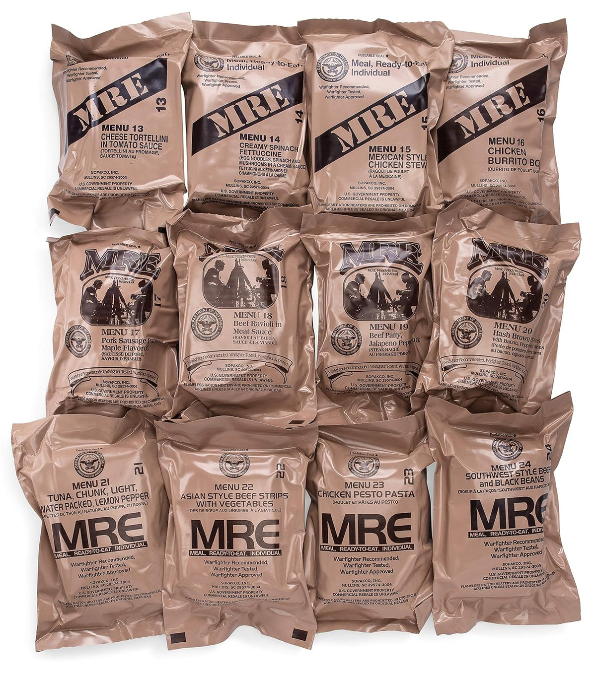 12 ct MRE Meals Ready to Eat Case Menus 13-24 P322