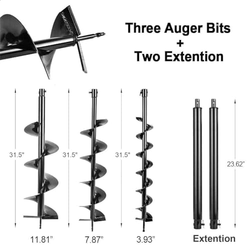 72cc Gas Powered Earth Auger with Three Drill Bit 4" 6" 8" and Three Extension Rods 8" 12" 20" N104058