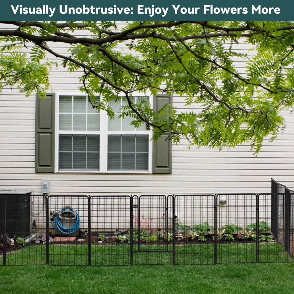 Black 7 Panels+1 Gate Metal Fence K18375