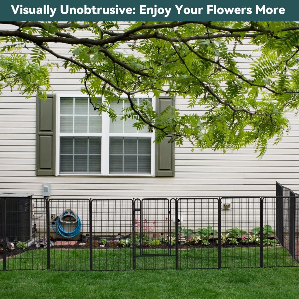 Black 7 Panels+1 Gate Metal Fence K18375