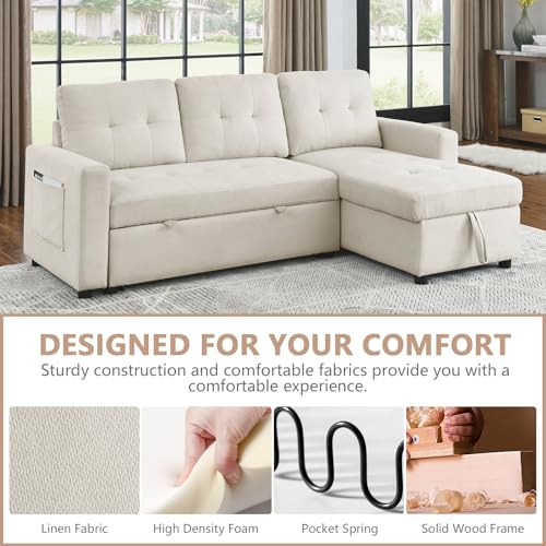 Light Gray Chenille Reversible Sleeper Sectional Sofa with Storage Chaise W4565