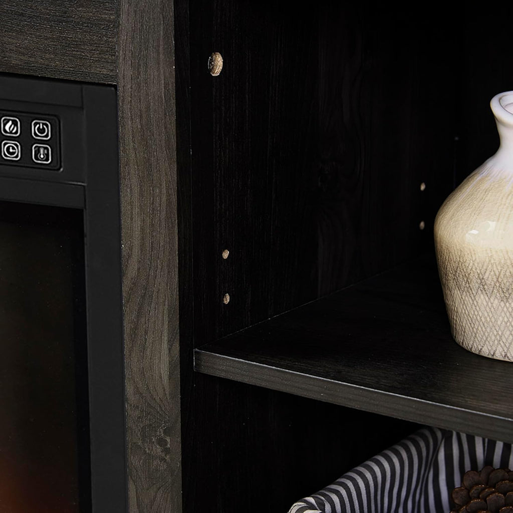 Charcoal Grey Fireplace TV Stand with Storage Drawers and Sliding Door A377293