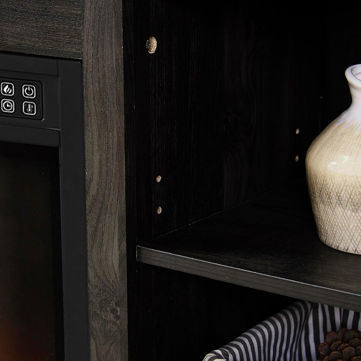 Charcoal Grey Fireplace TV Stand with Storage Drawers and Sliding Door A377293