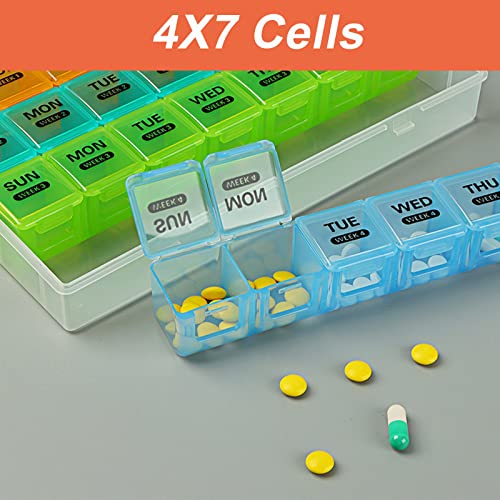 Monthly Pill Organizer 1 Time a Day with DustProof Case, Extra Large 4 Weeks Pill Box, 28 Days Pill Container, Weekly Vitamin Case, Daily Medicine Organizer X4657