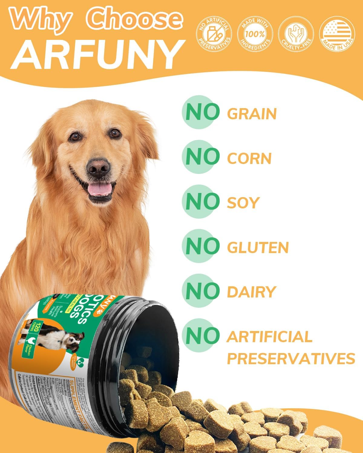 Chicken Flavor Probiotics Chews for Dogs with Prebiotic & Digestive Enzymes (120 Chews) T97196
