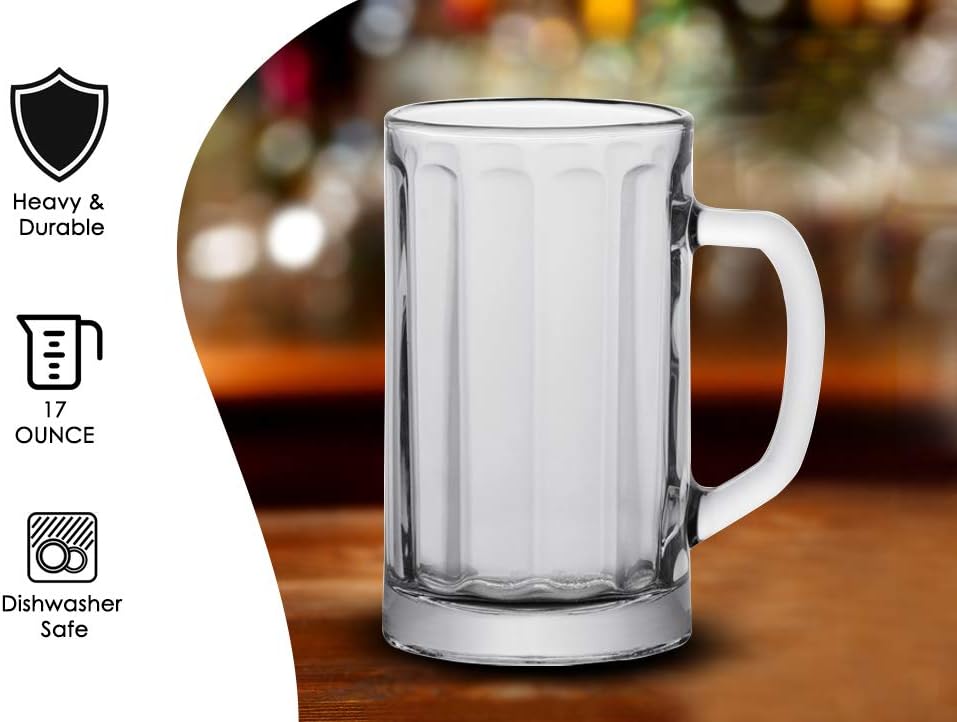 17 Ounce Clear Beer Mugs, Set of 6 S9862