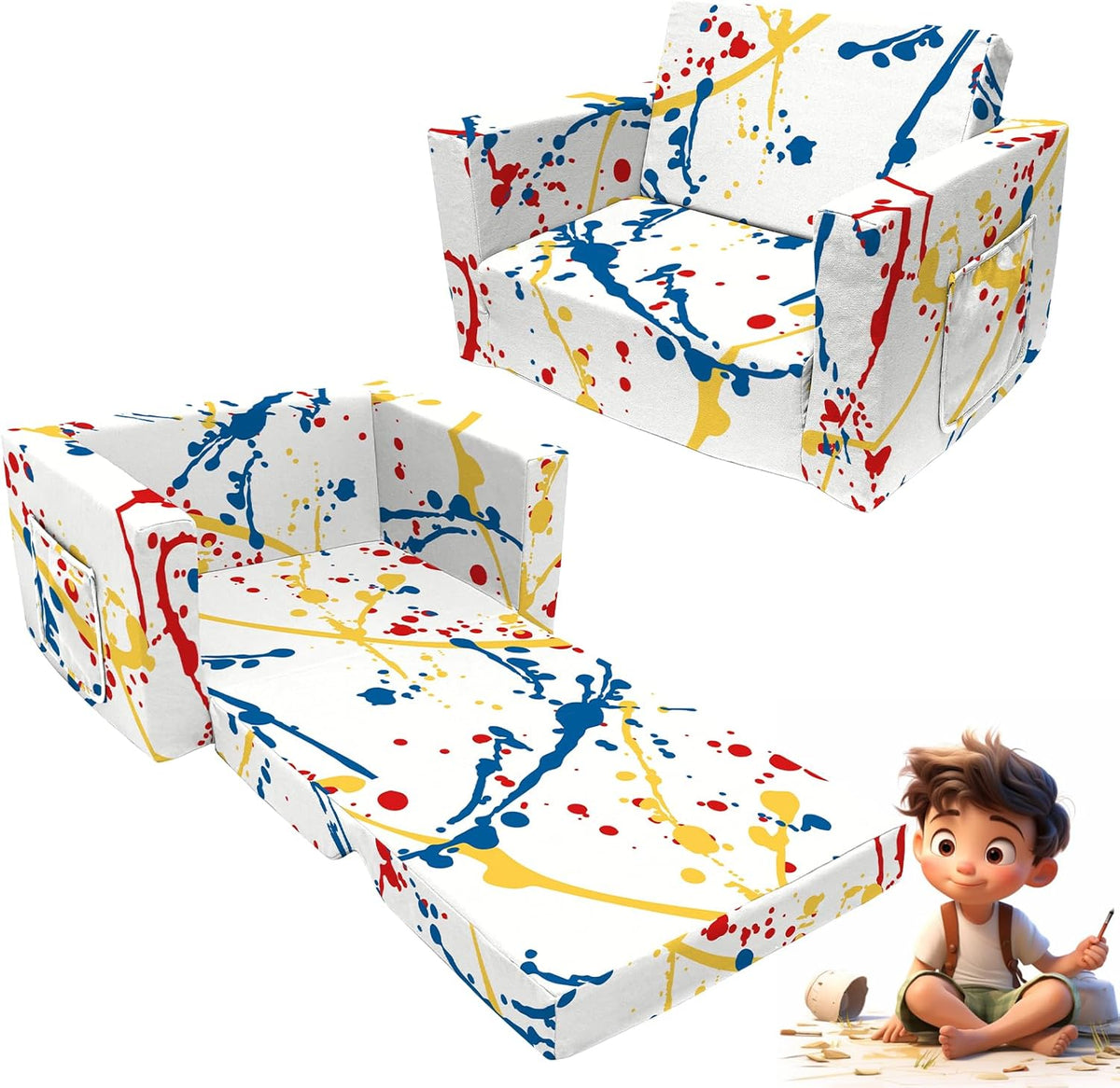 Kids Sofa 2 in 1 Flip Open Chair Sleeper with Dinosaur Print K756021