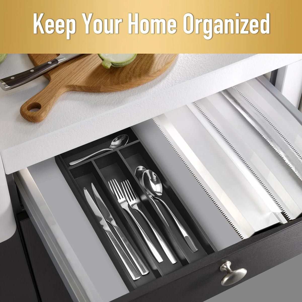 4 Slot Acacia Silverware Drawer Organizer U2505