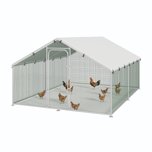 Large Metal Chicken Coop Walk-in Poultry Cage Chicken Run Pen Duck House with Waterproof and Anti-Ultraviolet Cover Spire Roof (10' W x 13.2' L x 6.4' H) S503631