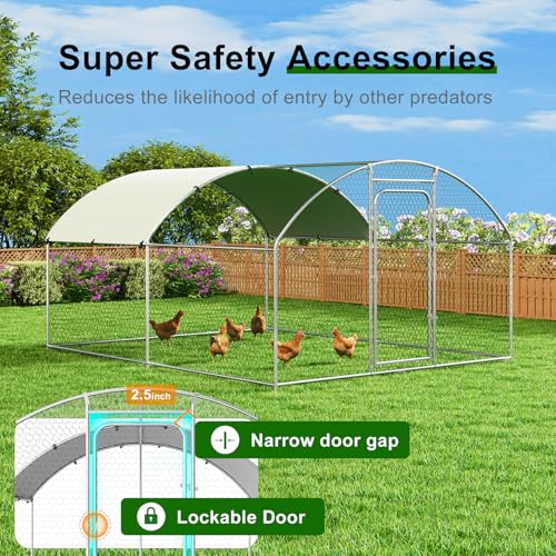 Large Metal Chicken Coop Walk-in Poultry Cage Chicken Run Pen Duck House with Waterproof and Anti-Ultraviolet Cover Spire Roof (10' W x 13.2' L x 6.4' H) S503631