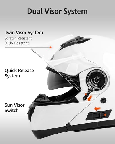 Modular Full Face Motorcycle Helmet with Flip Up Dual Visor V7612