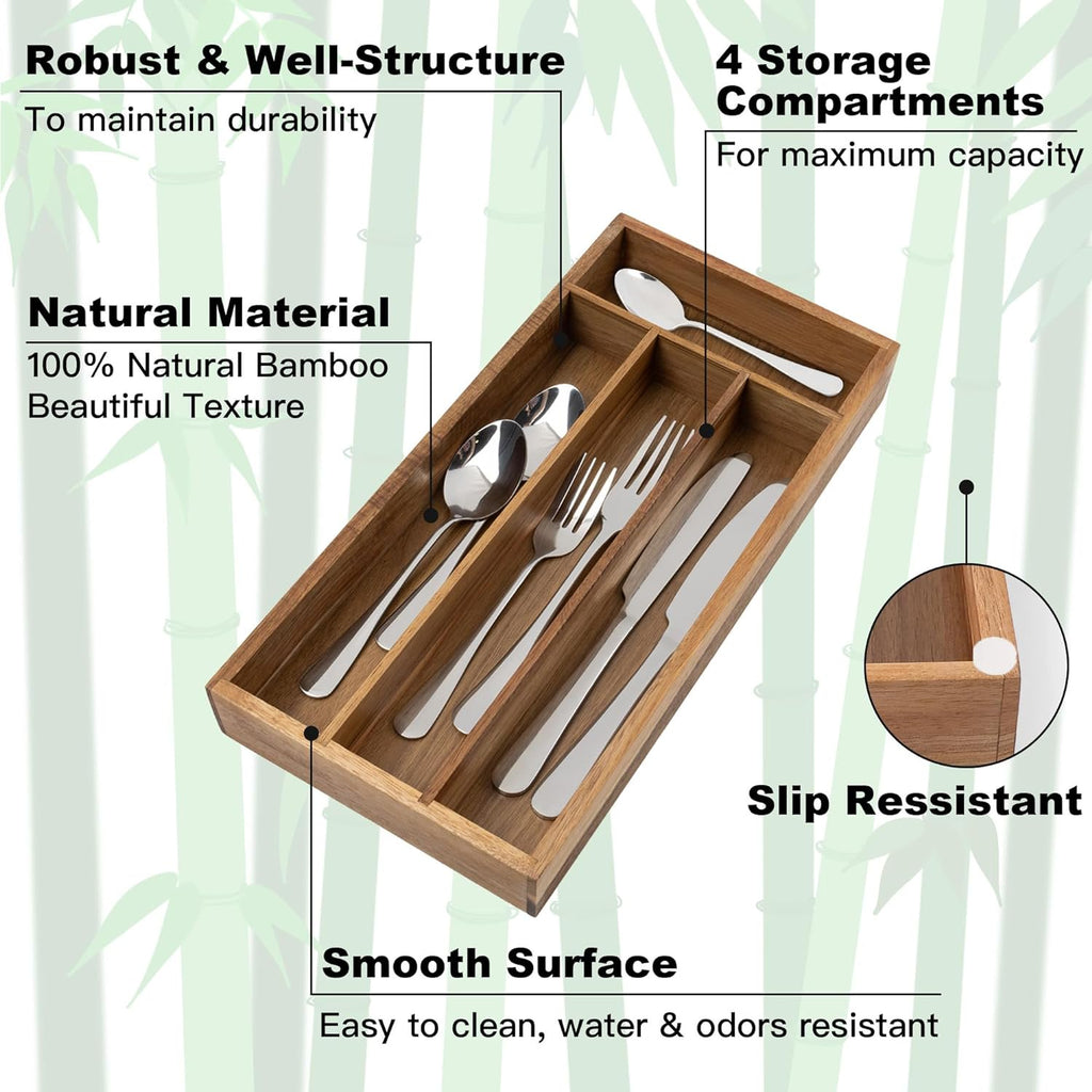 4 Slot Acacia Silverware Drawer Organizer U2505