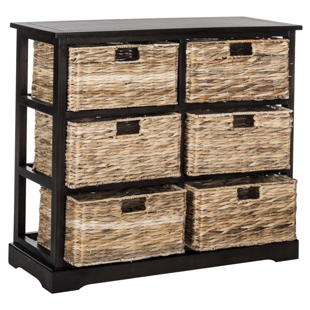 Distressed Black Wicker Basket Storage Chest J445787