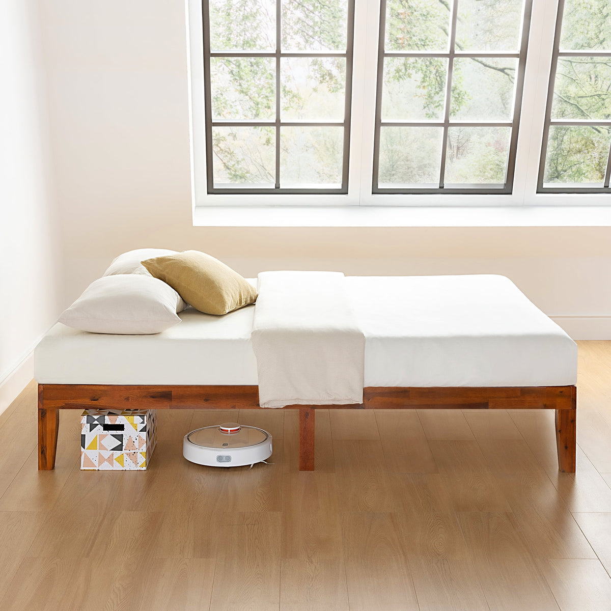 12" Solid Wood Platform Bed with Wooden Slats, Queen, Cherry X289739
