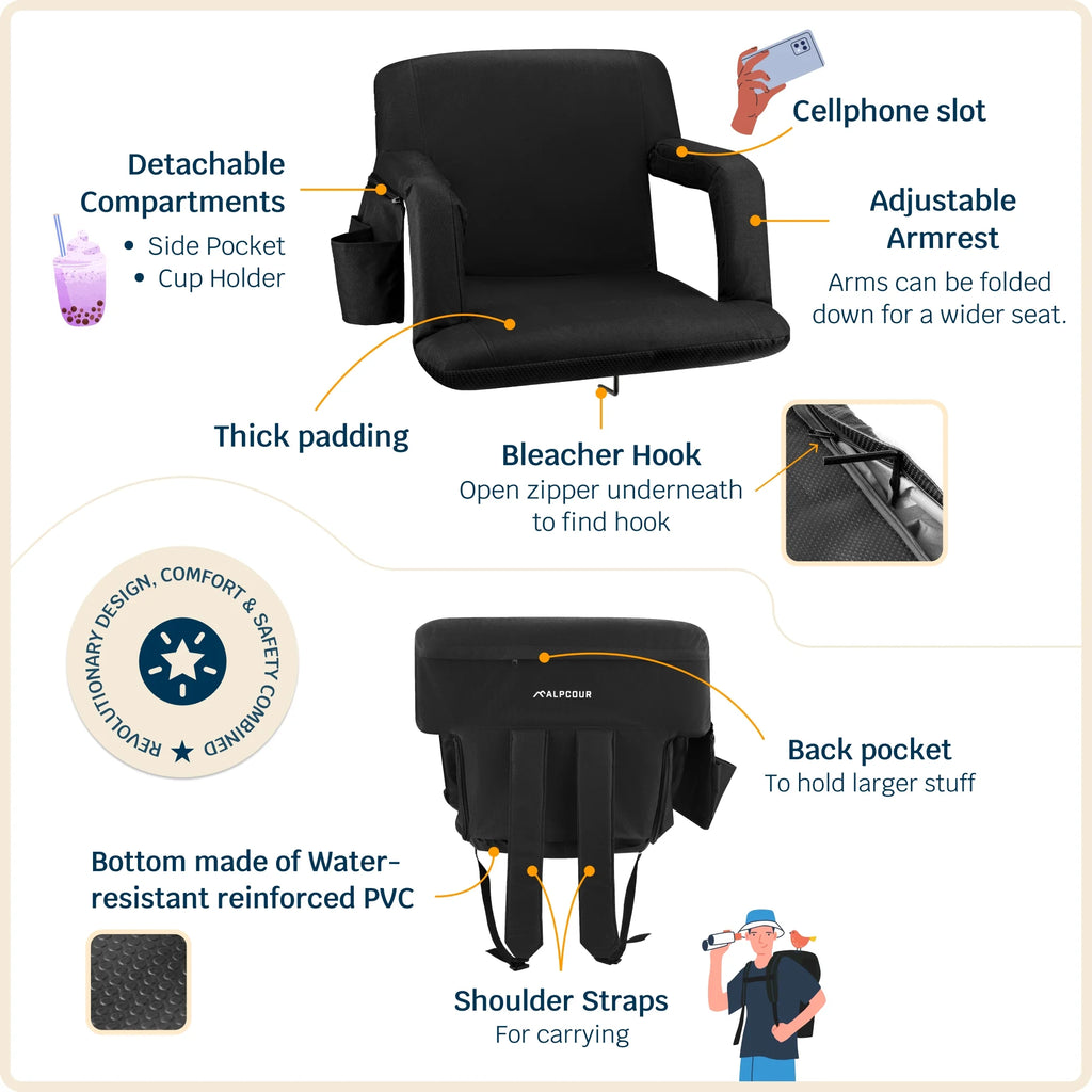 Waterproof Foldable Reclining Stadium Seat X970968